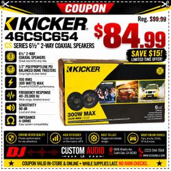 Kicker CS 300 Watts Car Speakers 6 1/2 2-Way Coaxial Speaker System CSC65 46CSC654 🚨 Payment Options Available 🚨 No Credit Needed 🚨