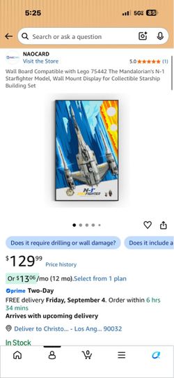 NAOCARD Wall Board Compatible with LEGO 75442 The Mandalorian's N-1 Starfighter Model, Wall Mount Display