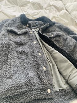 Mens Fashion Nova Teddy coat button up grey jacket Size: Large  Thumbnail