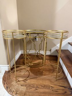 Gold Metal and Glass Nesting Side Tables Set of 3