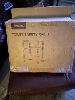 NEW HOMLAND Toilet Safety Rails; Adjustable Height & Width; 350 Lbs Padded Armrests; Foldable Aluminum Toilet Safety Frame, Toilet Handles for Elderly