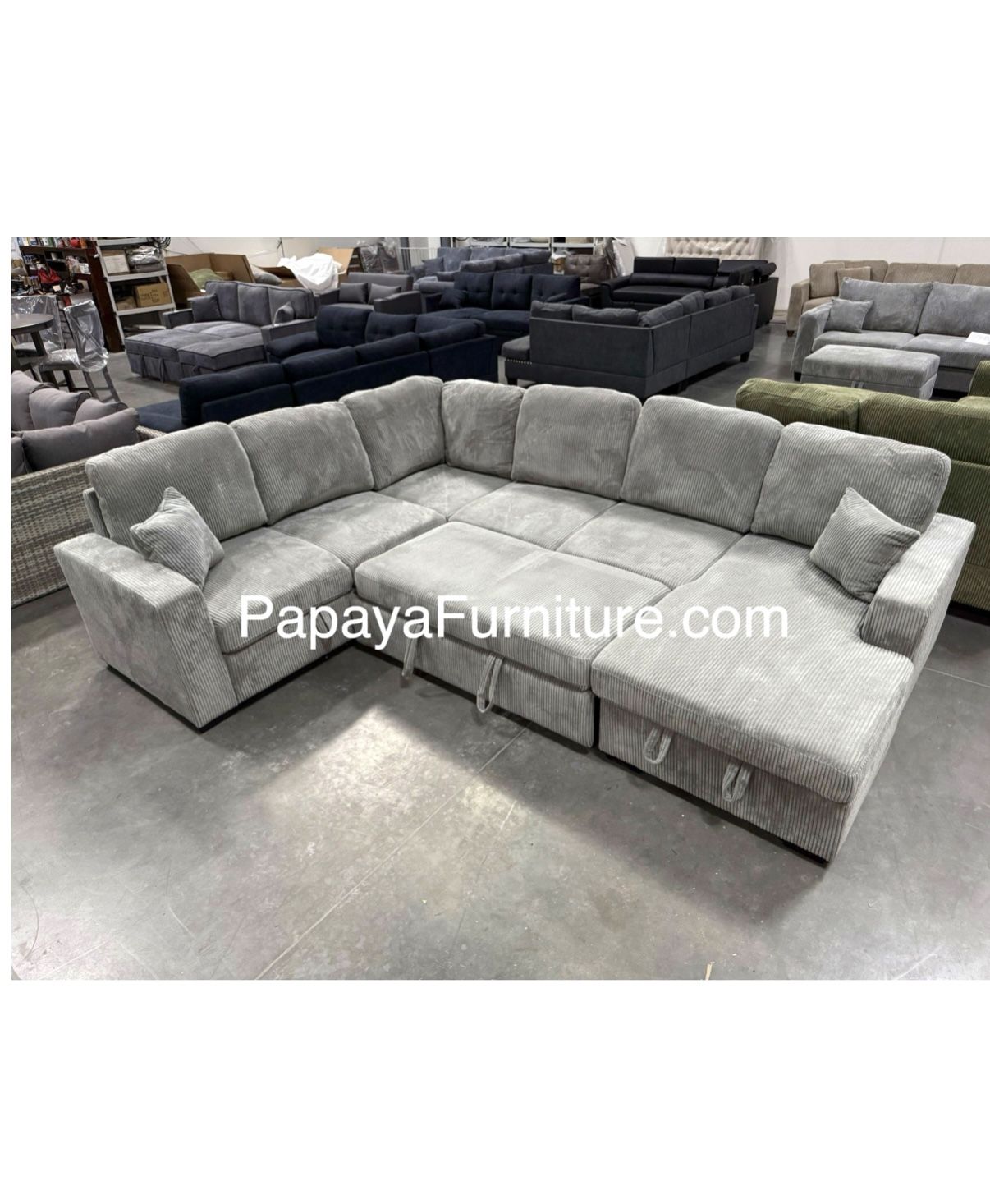 120” Large Sectional Sofa Bed, Plush Sectional Sofa Bed, Sleeper Sofa, Couch, Sectional, Grey Sectional Couch, Gray Sofa Bed,Corduroy Sleeper Sofa Bed