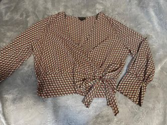 Geometric Print Tie-Front Blouse Size XL