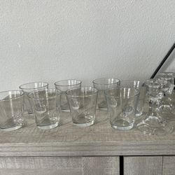 8 Glass Cups With 2 Candle Holders 