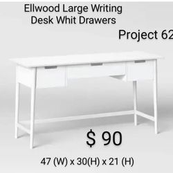 Brand New Elwood White Writing Desk With Drawers