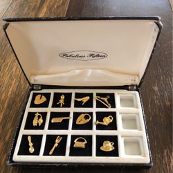 12 Gold Vintage Lapel Pins.  
