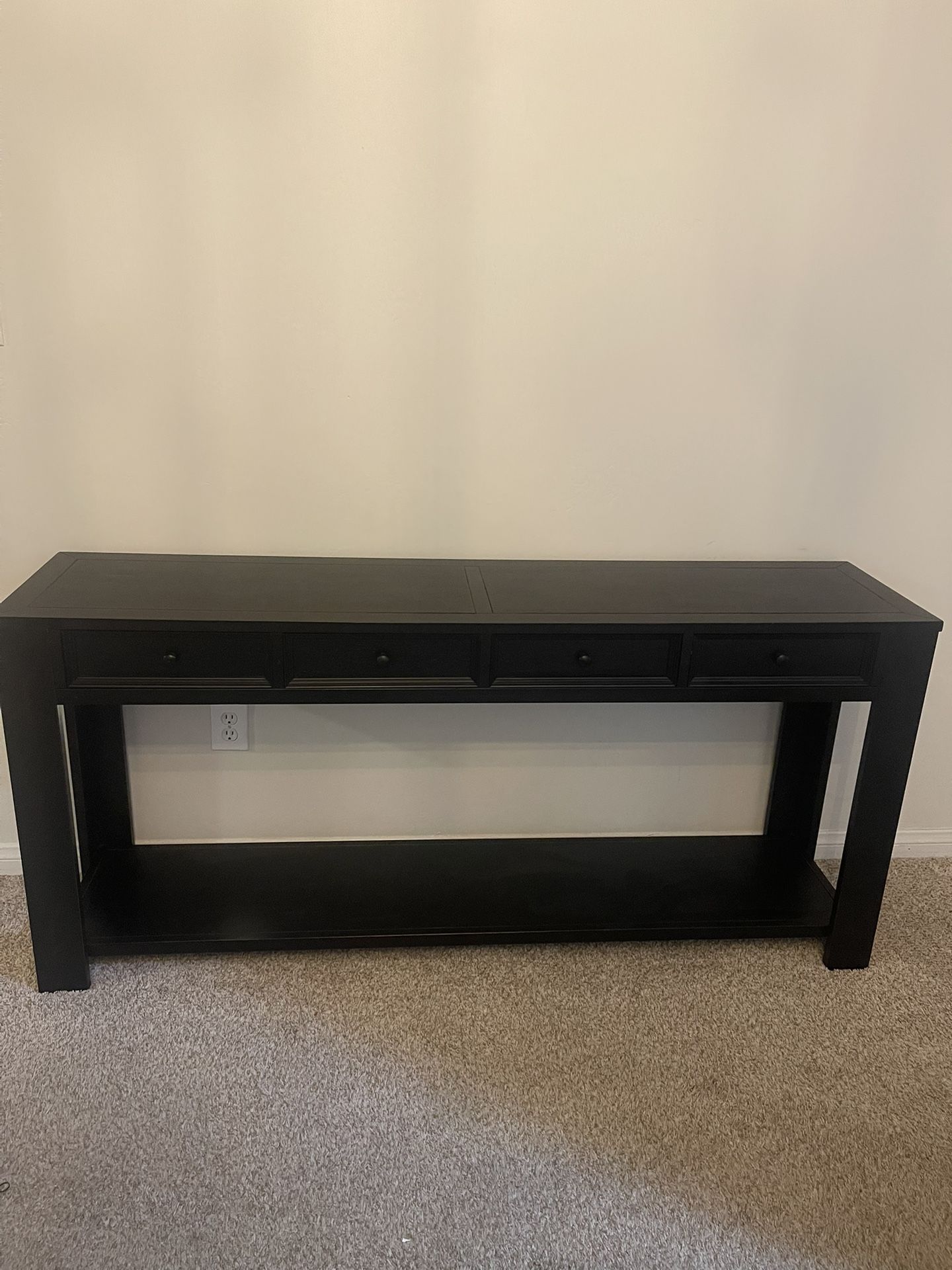 Black Rectangle Console Table With 4 Drawers