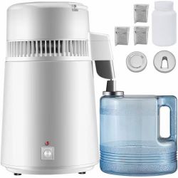 Water Distiller, 1.1 Gal Distilled Water Machine, 750W Pure Water Distilling w/BPA Free Plastic Container, Water Distillation Kit w/Button, Countertop