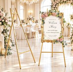 Brand New 57.5” Gold Metal Easel Stand – Adjustable Height – Wedding Sign & Display Holder