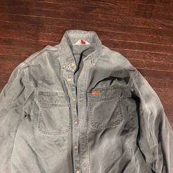 Vintage Washed Denim Button-Up Work Shirt