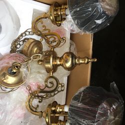 Solid brass vintage ceiling lamp with Shades $60