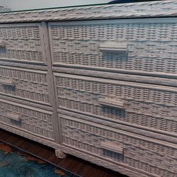 Wicker Double Drawer Dresser With Glass Top