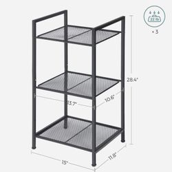 SONGMICS 3-Tier Storage Rack Bathroom Shelf Extendable Plant Stand w/ Adjustable Shelf - Black