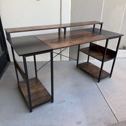 New In Box 59 Inch Office Computer Desk With Double Side Shelf And Monitor Stand Tier Furniture