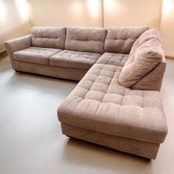 Taupe Beige 118” by 88” 2pc Tufted Sectional Sofa with RAF Chaise