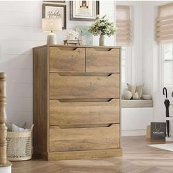 Pick Up: Modern 5 Drawer Dresser for Bedroom, Chest of Drawers with Storage, Wood Storage Chest Organizers with Cut-Out Handles, Accent Storage Cabine