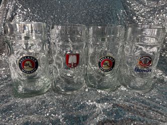 1970s ~ set of 4 German Austrian Vintage Tall Beer Stein Mug ~ Collectible Glassware European Octoberfest