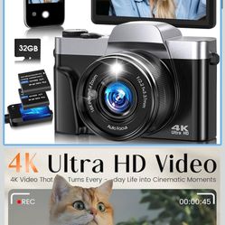 4K Digital Camera for Photography with WiFi,64MP Autofocus Vlogging Camera for YouTube,3'' 180° Flip Screen Compact Travel Camera for Teens with 32GB 