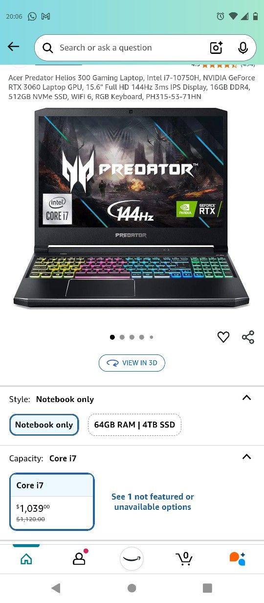 Gaming Laptop Acer Predator Helios 300