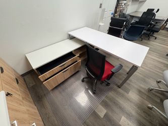 Modern Desk - L shape desk with storage and modesty