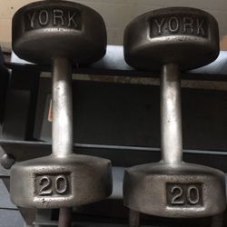 Vintage york roundhead dumbbells hotsell