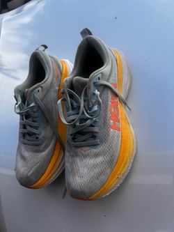 HOKA Men's Sneaker Lace Up Low Top Solid Athletic Gray Orange Yellow White