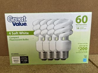 Lot of 36 Great Value Soft White Compact Fluorescent Bulbs 14w-60 W Equivalent