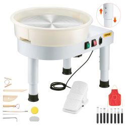 Pottery Wheel, 14 in Ceramic Wheel Forming Machine, 60-300 RPM Speed Adjustable Foot Pedal, Adjustable Lift Leg, Detachable Basin, Complete Tool Acces