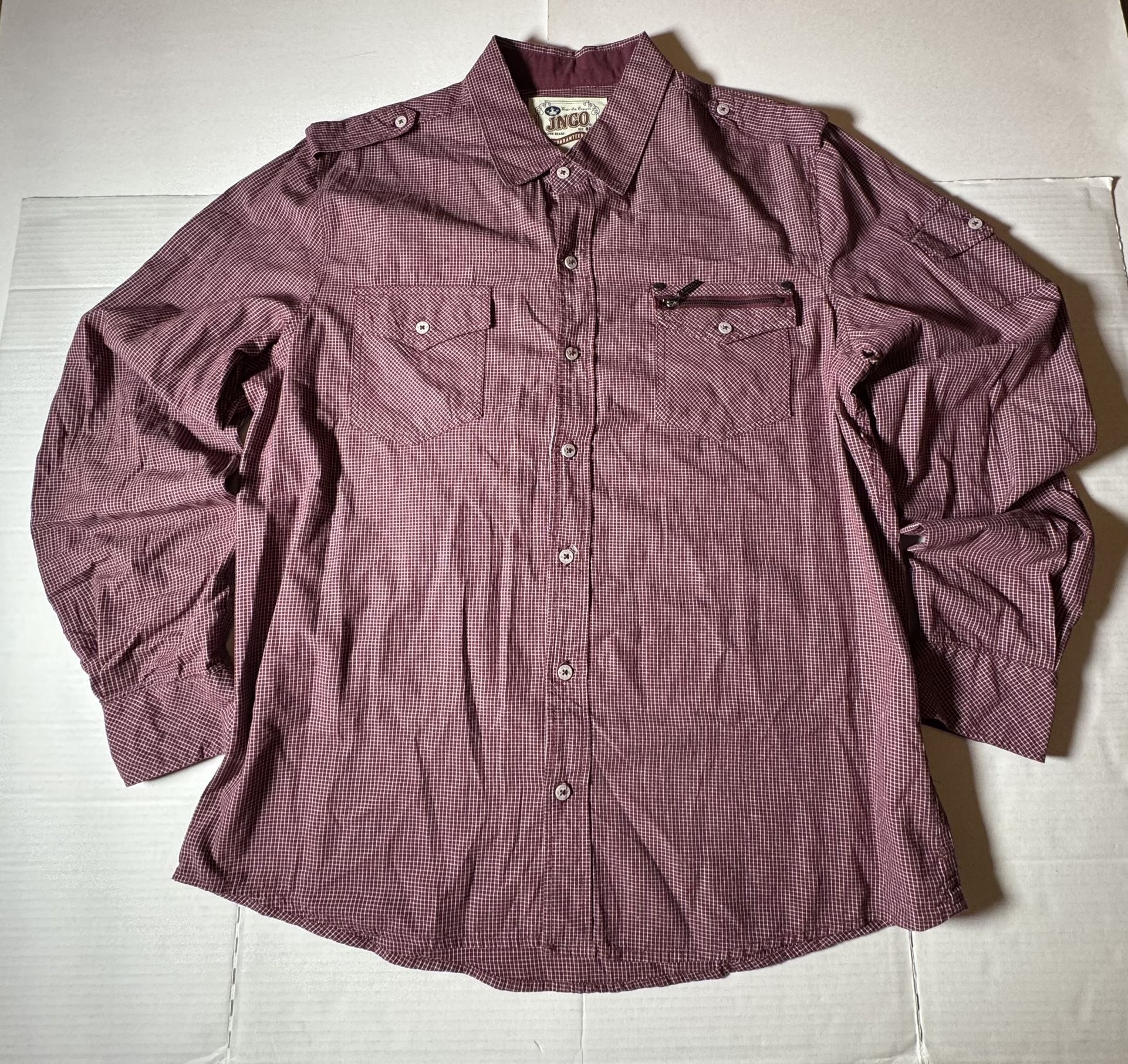 Pre Owned Excellent JNCO Crown 85 Button Long Sleeve Zip Button Pocket Burgundy Red Men Size Large