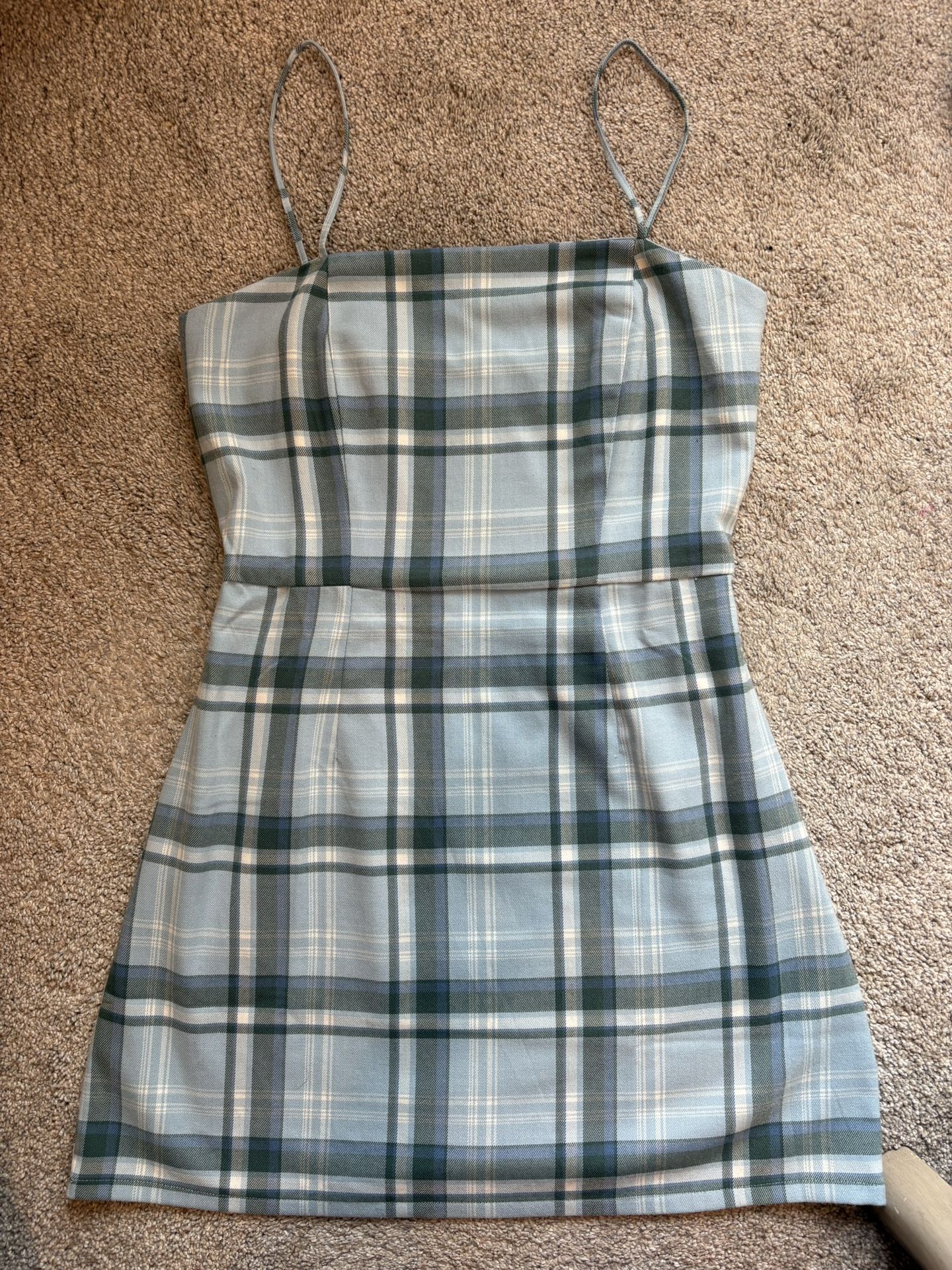 Blue & White Plaid Mini Dress w/ Straps