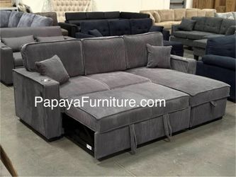 NEW Sectional Couch Pull out Bed and STORAGE Chaise Lounge Set Pullout Sleeper Bed Adjustable Convert into Bed Sofa Sofabed Dark Grey Fabric IKEA Styl