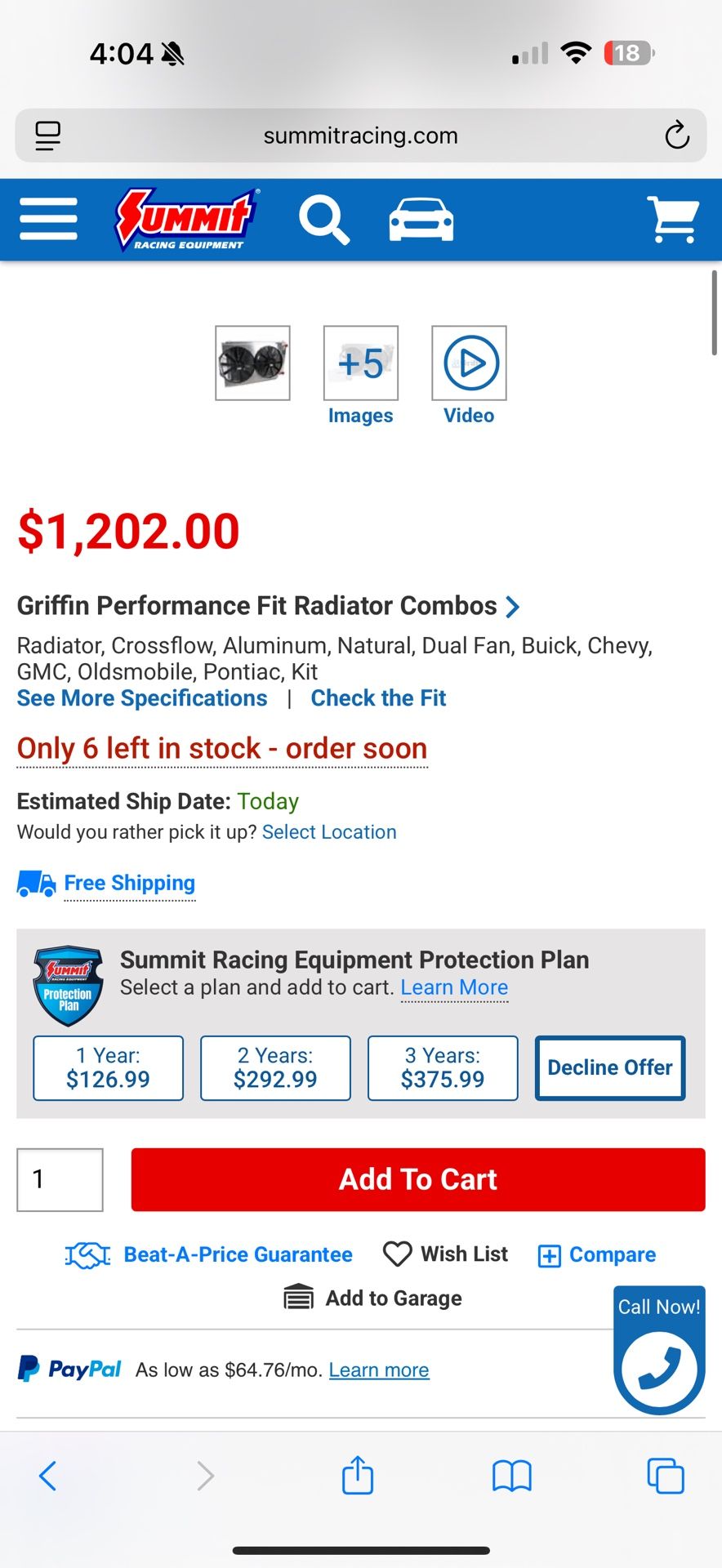 Griffin Radiator -LS Swap With Fans For LS swap