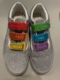 Vans Glitter Sneakers with Rainbow Velcro Straps
