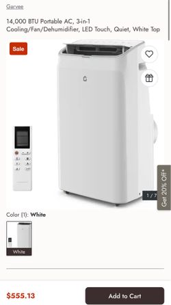 14,000 BTU Portable AC, 3-in-1 Cooling/Fan/Dehumidifier