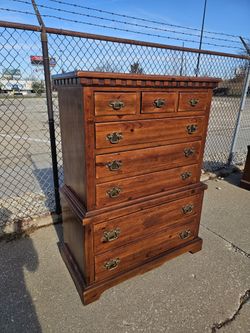 Vintage Link-Taylor Solid Pine Wood 8 Drawer Tallboy Dresser