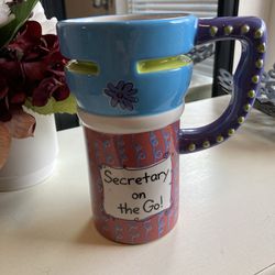 Mug Pen Cup Plant Pot “Secretary on the Go!” Ceramic Mug NEW