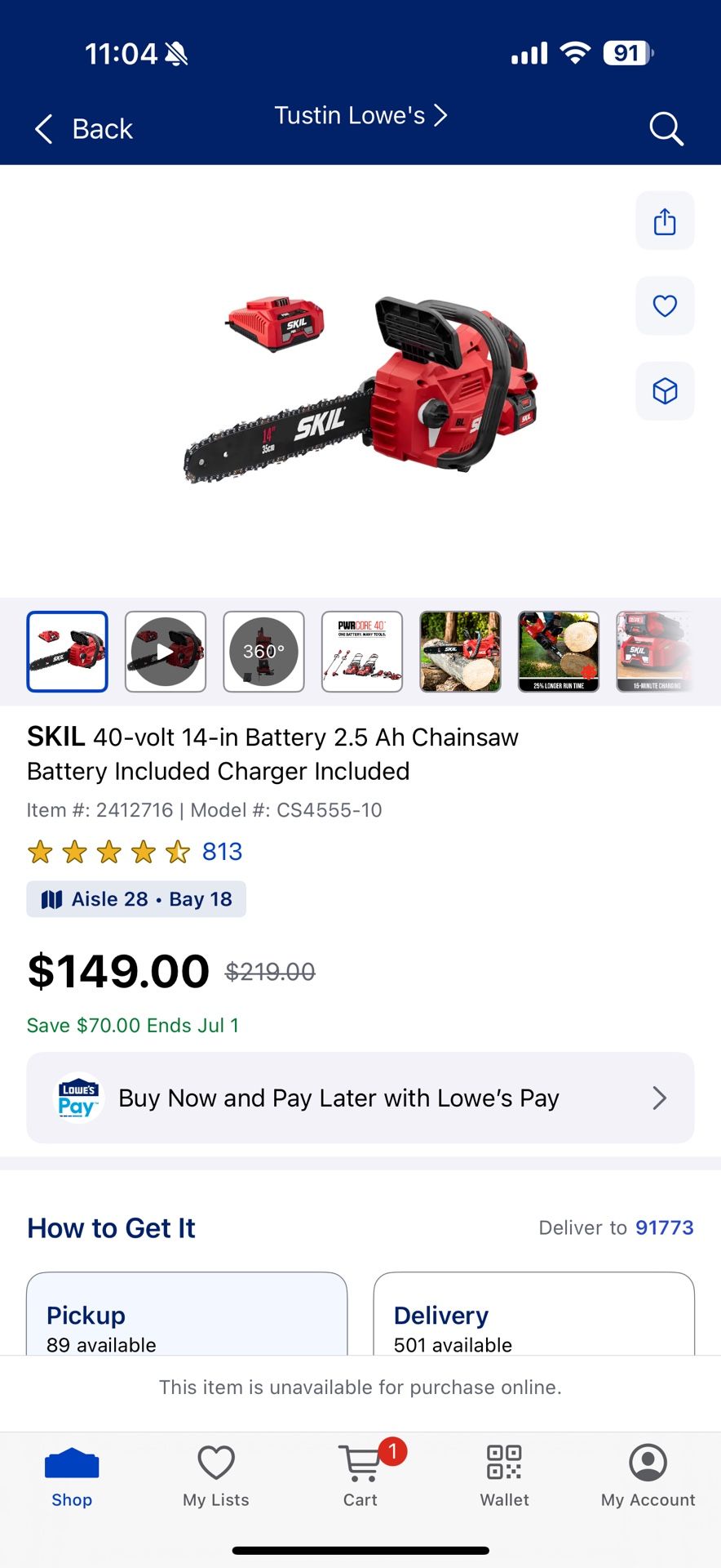 SKIL 40-volt 14-in Battery 2.5 Ah Chainsaw Battery Included Charger Included