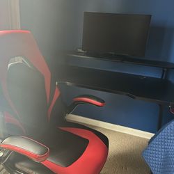 Computer Desk, Chair and Monitor