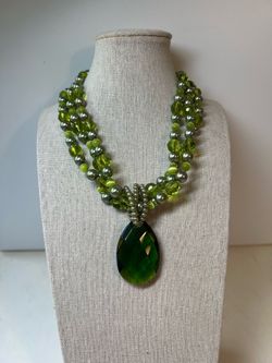 Beautiful Shades of Green Moonstone Faceted Glass Pendant Necklace
