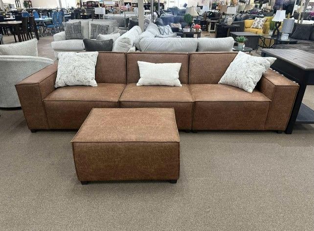 Brown Sofa With Ottoman