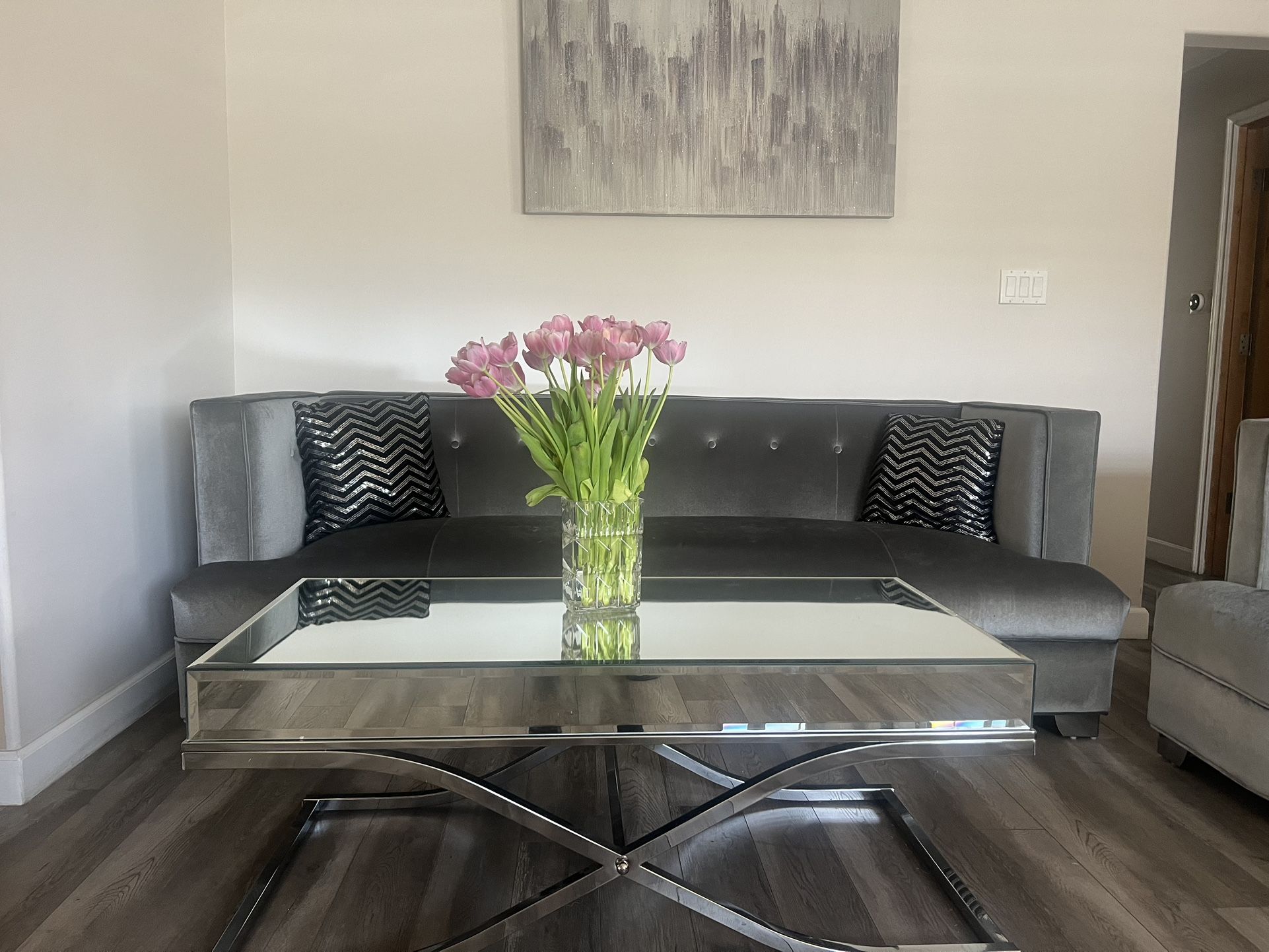 Mirrored rectangular coffee table