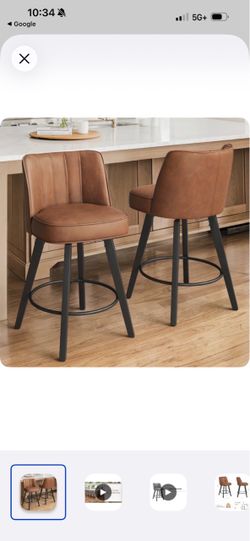 Set of 3 Brown Leather Bar Stools