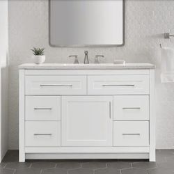 Clady 49 in. Single Sink White Bath Vanity with Silver Ash Cultured Marble Top (Assembled)
