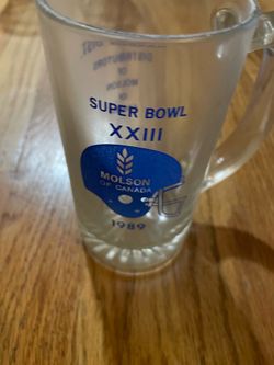 Molson Super Bowl XXIII 1989 Clear Glass Beer Mug Printed Football Advertising