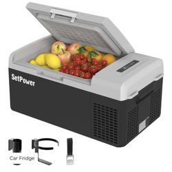 setpower fc15 portable 12v refrigerator, -4℉-68℉ fast cooling car refrigerator, 15l/15.8qt car fridge portable freezer