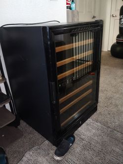 N'finity by Wine Enthusiast Black Wine Cooler with Wood Shelves