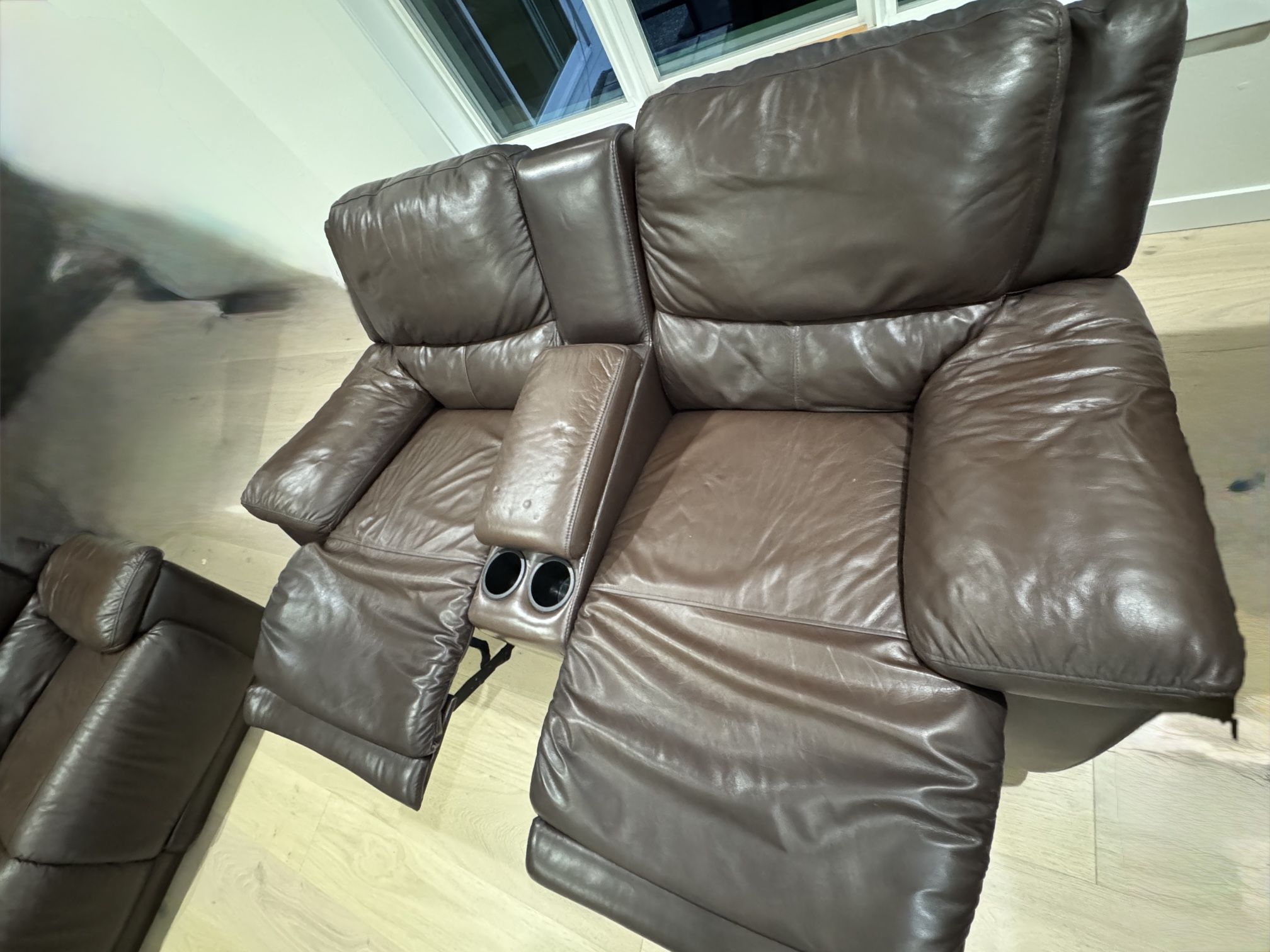 Free- Genuine Leather Sofa Recliner With Recliner Love Seat