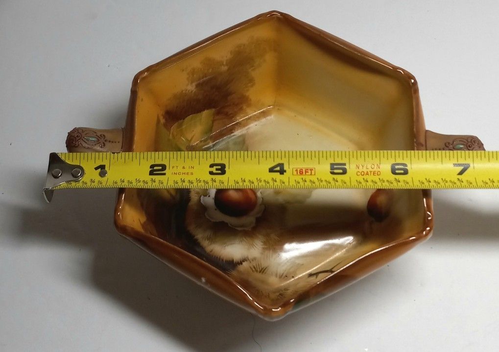 Vintage Nippon Japan Hand Painted Bowl Porcelain Moriage Trimmed Handles READ
