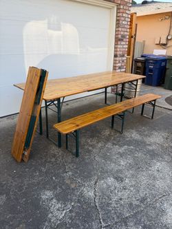 Vintage German Oktoberfest Beer Garden Table & Folding Benches Set