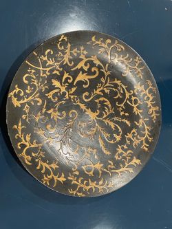 20” Large Black & Gold Decorative Ceramic Bowl – Statement Centerpiece